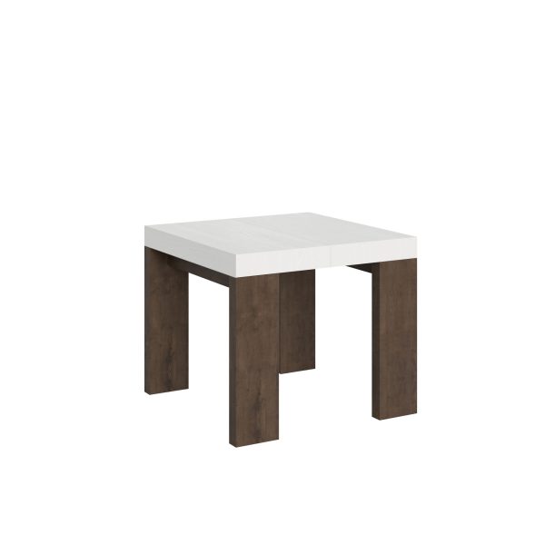 Tavolo Roxell Mix Allungabile Piano Bianco Frassino Gambe Noce 90x90 Allungato 246