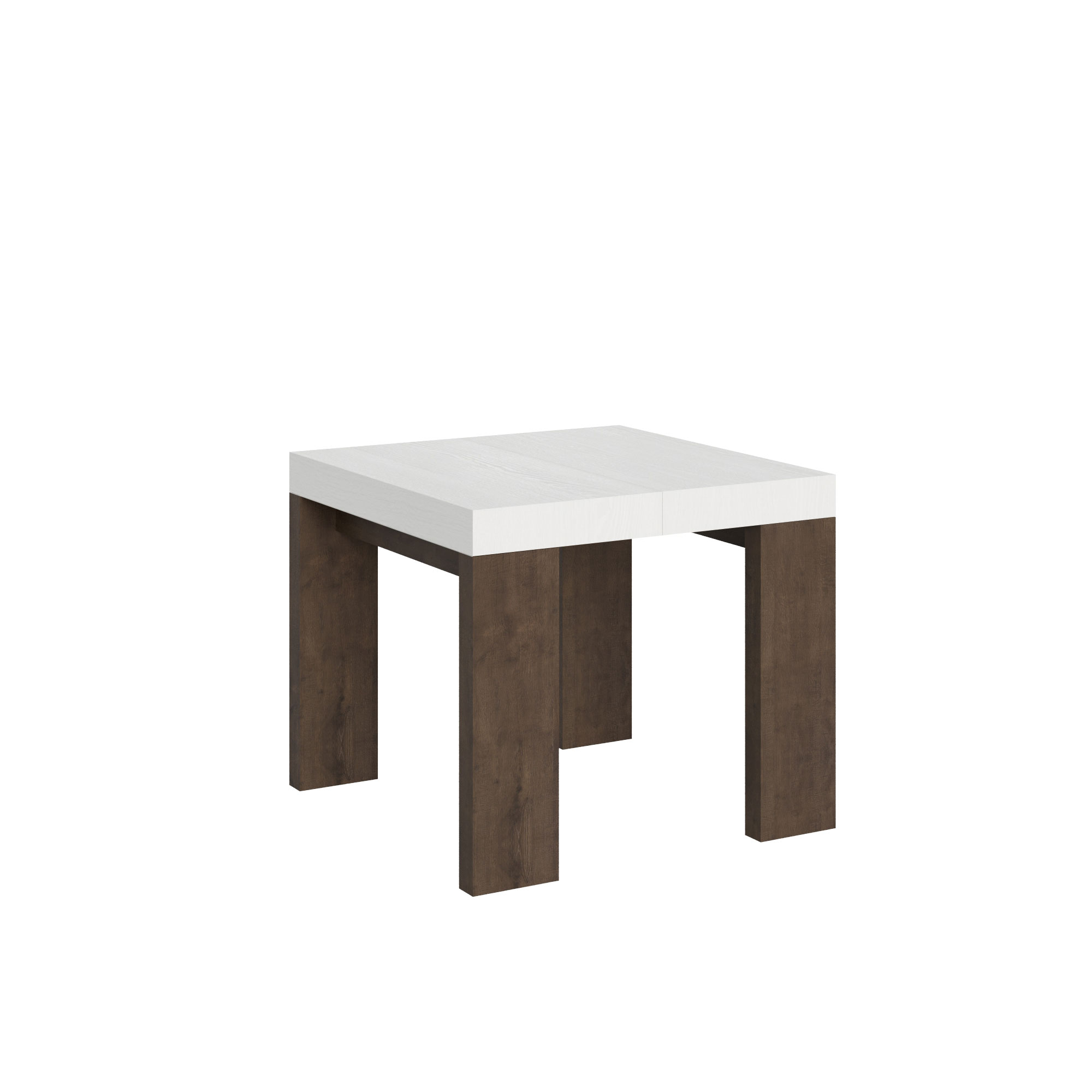 Itamoby Tavolo Roxell Mix Allungabile Piano Bianco Frassino Gambe Noce 90×90 Allungato 246