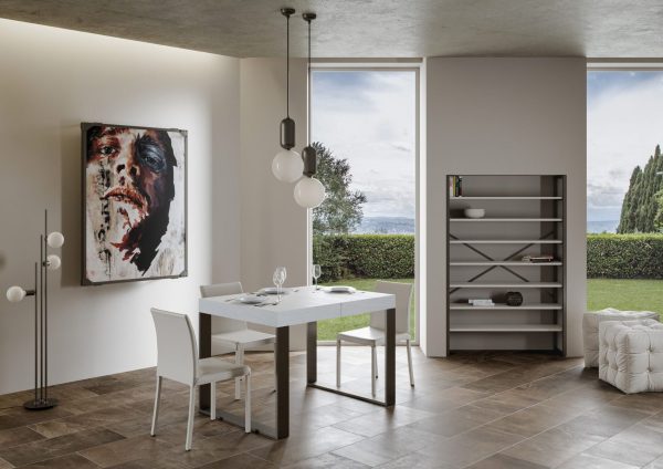 Tavolo Tecno Premium Allungabile piano Bianco Frassino 90x130 Allungato 234 telaio Antracite - immagine 3