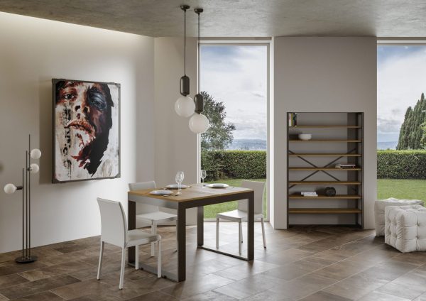 Tavolo Tecno Evolution piano Quercia Natura 90x120 Allungato 90x380 telaio Antracite - immagine 2