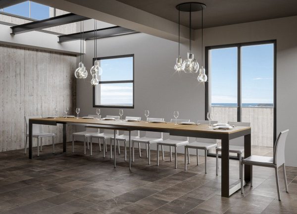 Tavolo Tecno Evolution piano Quercia Natura 90x160 Allungato 90x420 telaio Antracite - immagine 5