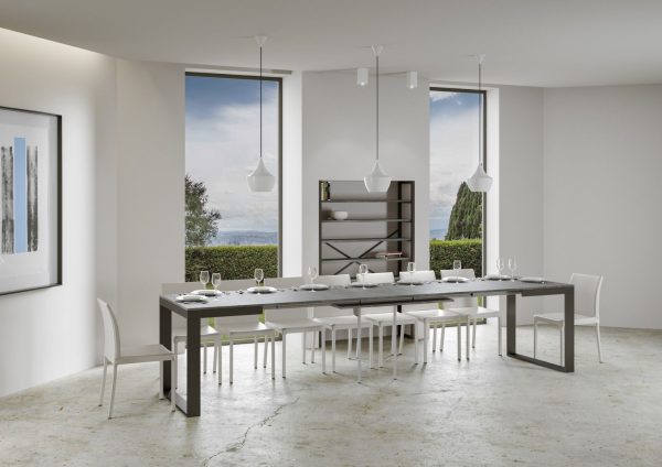Tavolo Tecno Evolution piano Cemento 90x120 Allungato 90x380 telaio Antracite - immagine 3