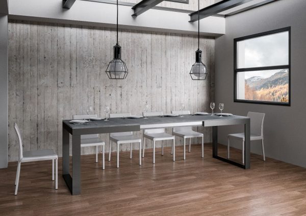 Tavolo Tecno Evolution piano Cemento 90x120 Allungato 90x224 telaio Antracite - immagine 3