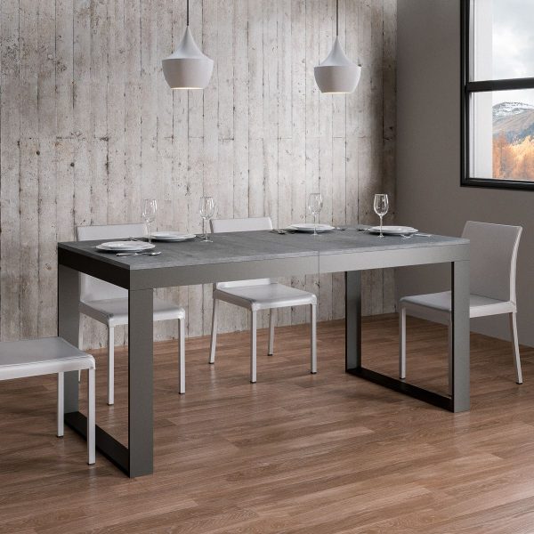 Tavolo Tecno Evolution piano Cemento 90x120 Allungato 90x224 telaio Antracite - immagine 4