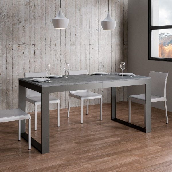 Tavolo Tecno Evolution piano Cemento 90x180 Allungato 90x440 telaio Antracite - immagine 3