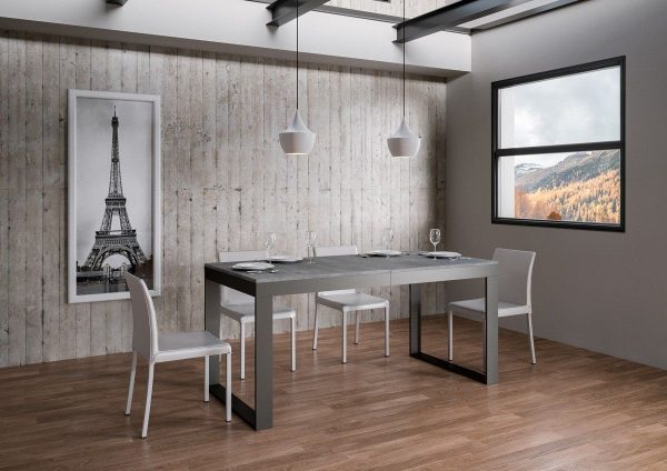 Tavolo Tecno Evolution piano Cemento 90x180 Allungato 90x440 telaio Antracite - immagine 2