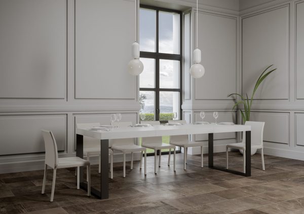 Tavolo Tecno Premium Allungabile piano Bianco Frassino 90x180 Allungato 284 telaio Antracite - immagine 3