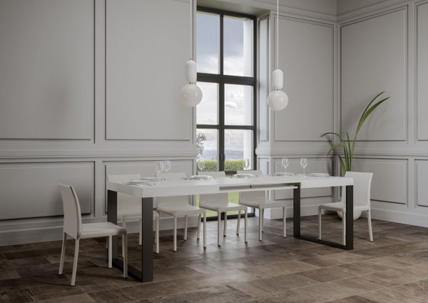 Tavolo Tecno Allungabile piano Bianco Frassino 90x180 Allungato 440 telaio Antracite - immagine 3