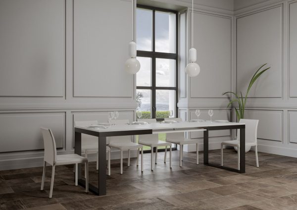 Tavolo Tecno Evolution piano Bianco Frassino 90x180 Allungato 90x284 telaio Antracite - immagine 3