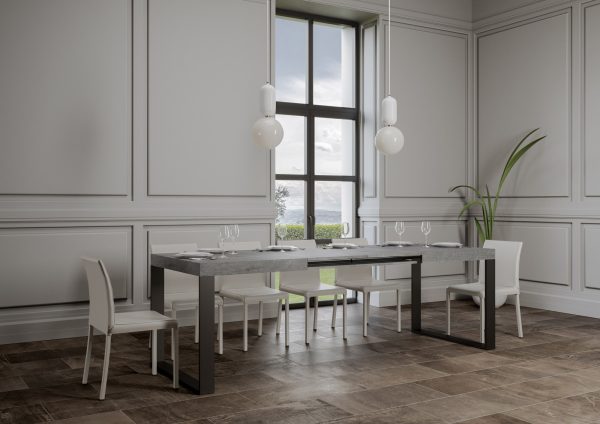 Tavolo Tecno Allungabile piano Cemento 90x130 Allungato 390 telaio Antracite - immagine 3
