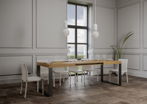 Tavolo Tecno Allungabile piano Quercia Natura 90x130 Allungato 234 telaio Antracite - immagine 3