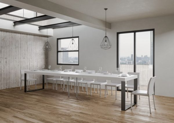 Tavolo Tecno Premium Allungabile piano Bianco Frassino 90x160 Allungato 420 telaio Antracite - immagine 4