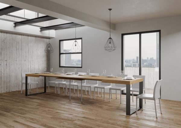 Tavolo Tecno Allungabile piano Quercia Natura 90x160 Allungato 420 telaio Antracite - immagine 4
