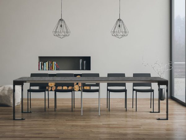 Consolle Tecno Evolution Cemento 90x40 Allungato 90x300 telaio Antracite - immagine 4