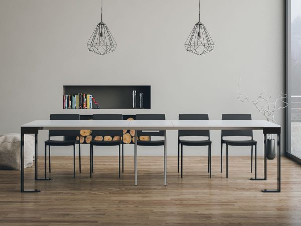 Consolle Tecno Evolution Bianco Frassino 90x40 Allungato 90x300 telaio Antracite - immagine 4