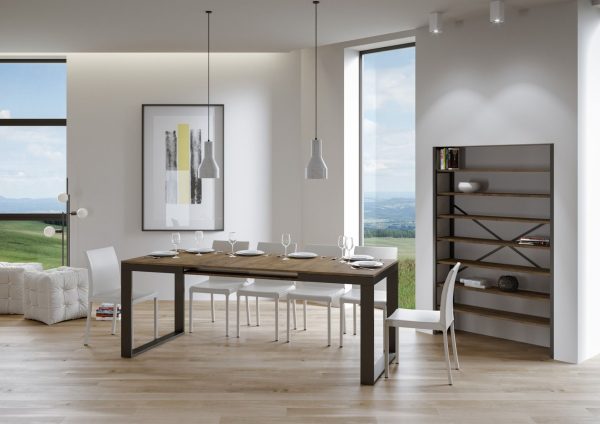 Tavolo Tecno Evolution piano Noce 90x160 Allungato 90x264 telaio Antracite - immagine 3