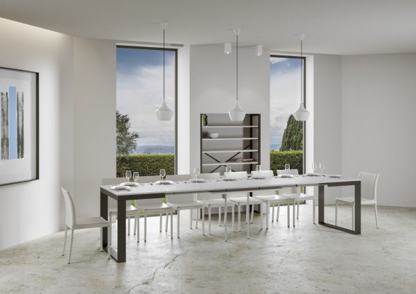 Tavolo Tecno Evolution piano Bianco Frassino 90x120 Allungato 90x380 telaio Antracite - immagine 3