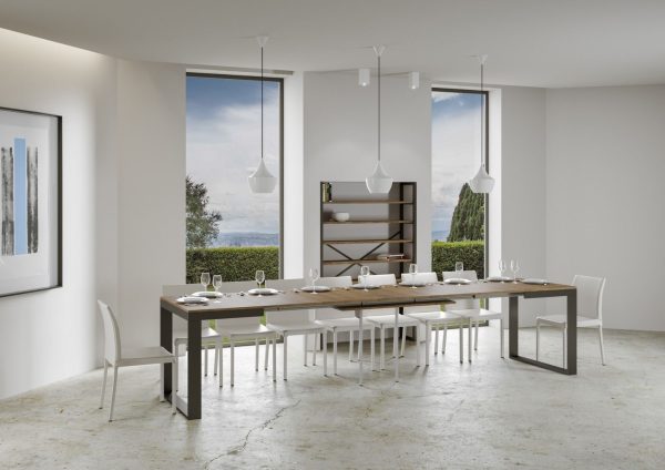Tavolo Tecno Evolution piano Noce 90x120 Allungato 90x380 telaio Antracite - immagine 4