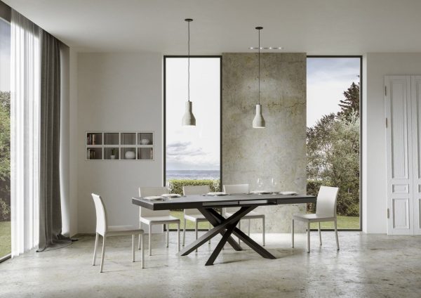Tavolo Volantis Evolution piano Cemento 90x160 Allungato 264 telaio Antracite - immagine 4