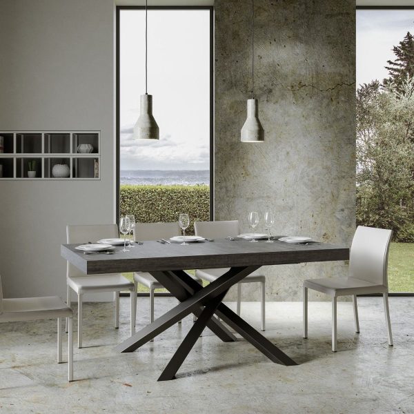 Tavolo Volantis Allungabile piano Cemento 90x160 Allungato 264 telaio Antracite - immagine 3