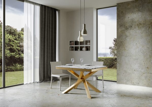 Tavolo Volantis Evolution piano Marmo 90x120 Allungato 380 telaio oro