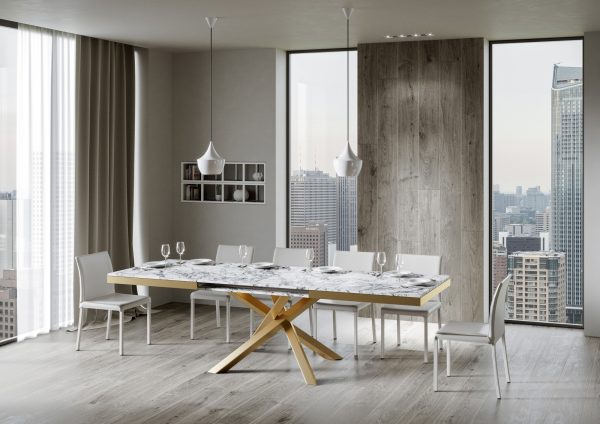 Tavolo Volantis Evolution piano Marmo 90x160 Allungato 264 telaio oro - immagine 2