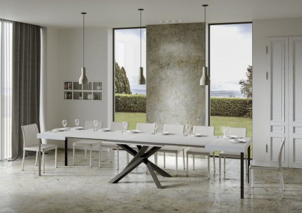 Tavolo Volantis Allungabile piano Bianco Frassino 90x130 Allungato 390 telaio Antracite - immagine 6