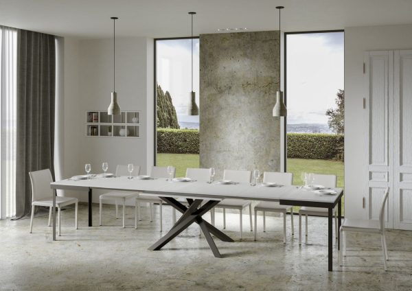 Tavolo Volantis Evolution piano Bianco Frassino 90x120 Allungato 380 telaio Antracite - immagine 5