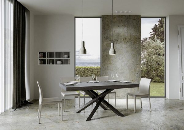 Tavolo Volantis Allungabile piano Cemento 90x160 Allungato 264 telaio Antracite - immagine 2