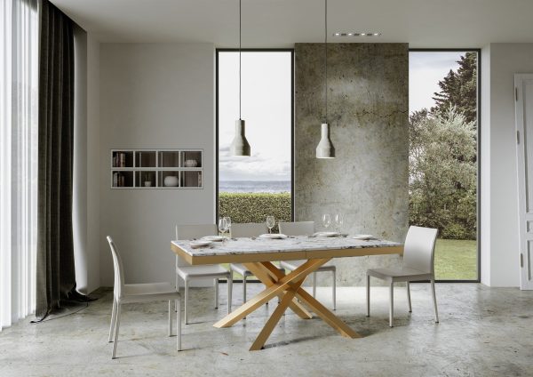 Tavolo Volantis Evolution piano Marmo 90x160 Allungato 264 telaio oro