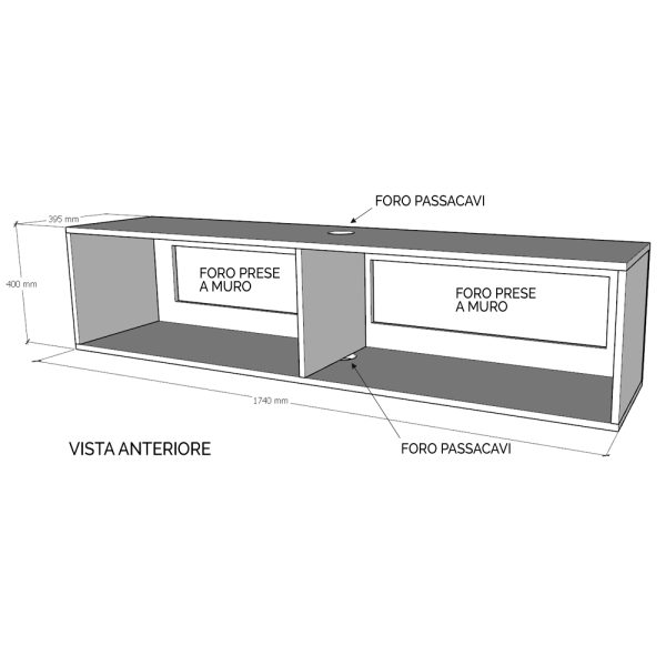 Pensile TV Ribalta con passa cavi L.173,6 H.40 P.39,5 Bianco Frassino - immagine 2