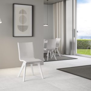 Sedia Trudy gambe bianche cuscino bianco 01