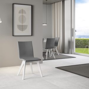 Sedia Trudy gambe bianche cuscino grigio 11