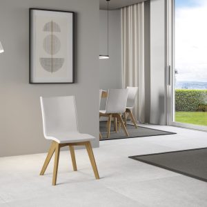 Sedia Trudy gambe quercia cuscino bianco 01