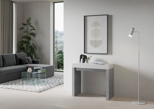 Consolle Roxell Mix Small Piano Bianco Frassino Gambe Cemento - immagine 2