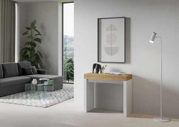 Consolle Roxell Mix Small Piano Quercia Natura Gambe Bianco Frassino - immagine 2