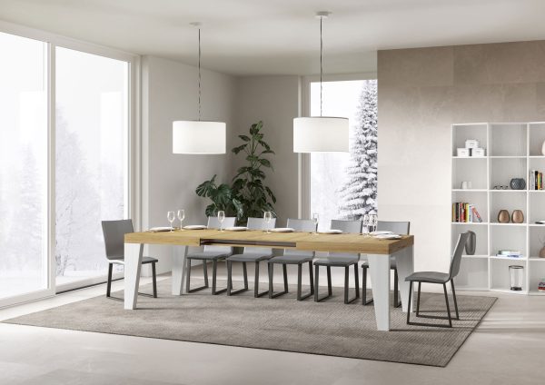 Tavolo Naxy Mix Allungabile Piano Quercia Natura Gambe Bianco Frassino 90x180 Allungato 440 - immagine 3