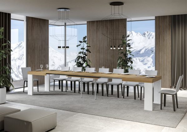 Tavolo Roxell Allungabile Piano Quercia Natura Gambe Bianco Frassino 90x160 Allungato 420 - immagine 2