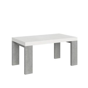 Tavolo Roxell Allungabile Piano Bianco Frassino Gambe Cemento 90x160 Allungato 420