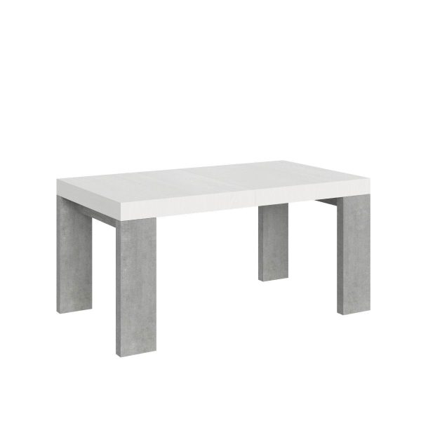 Tavolo Roxell Allungabile Piano Bianco Frassino Gambe Cemento 90x160 Allungato 420