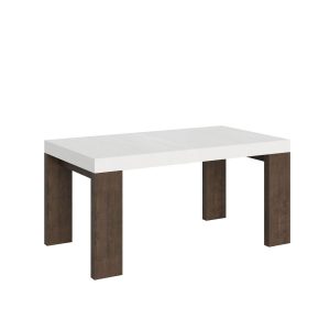 Tavolo Roxell Allungabile Piano Bianco Frassino Gambe Noce 90x160 Allungato 420