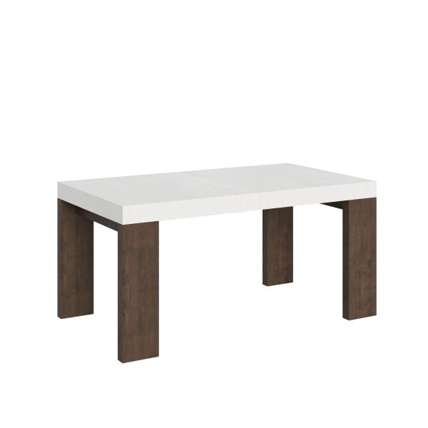 Tavolo Roxell Allungabile Piano Bianco Frassino Gambe Noce 90x160 Allungato 420