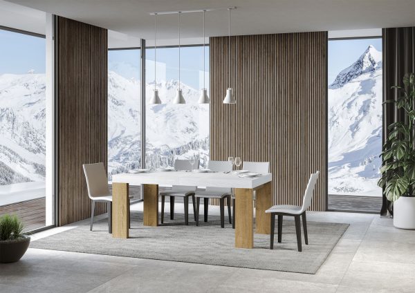 Tavolo Roxell Mix Allungabile Piano Bianco Frassino Gambe Quercia Natura 90x180 Allungato 440 - immagine 2