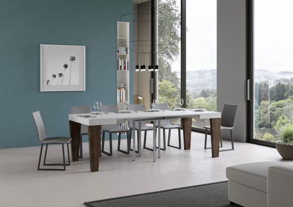 Tavolo Spimbo Mix Allungabile Piano Bianco Frassino Gambe Noce 90x90 Allungato 246 - immagine 3