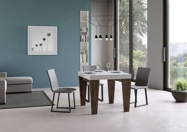 Tavolo Spimbo Mix Allungabile Piano Bianco Frassino Gambe Noce 90x90 Allungato 246 - immagine 2