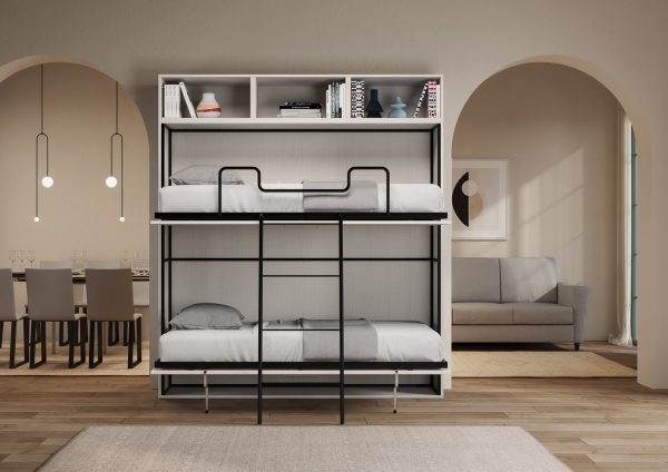 Letto Kando doppio Bianco Frassino composizione L con materassi - immagine 4