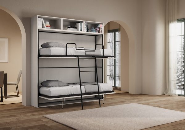 Letto Kando doppio Bianco Frassino composizione L con materassi - immagine 6