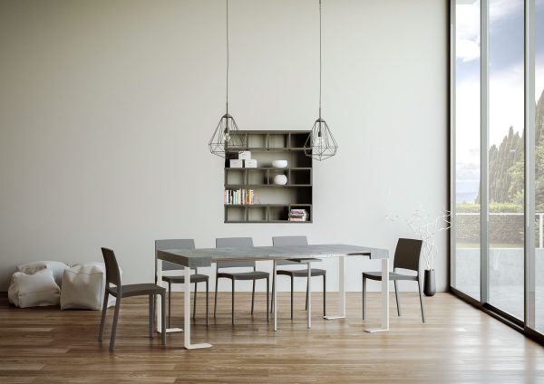 Consolle allungabile 90x40/196 cm Tecno Small Cemento telaio Bianco - immagine 3