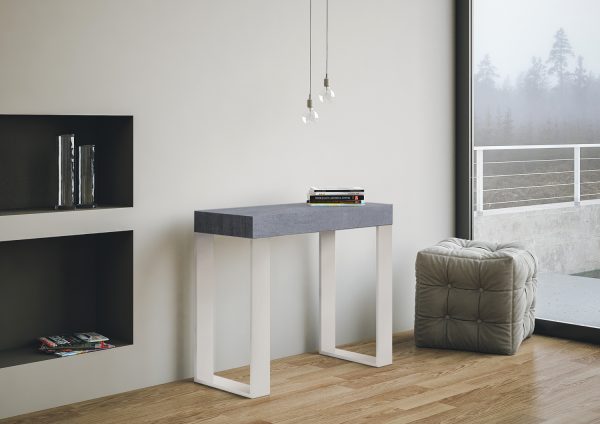 Consolle allungabile 90x40/196 cm Tecno Small Cemento telaio Bianco - immagine 2