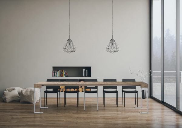 Consolle allungabile 90x40/300 cm Tecno Quercia Natura telaio Bianco - immagine 4